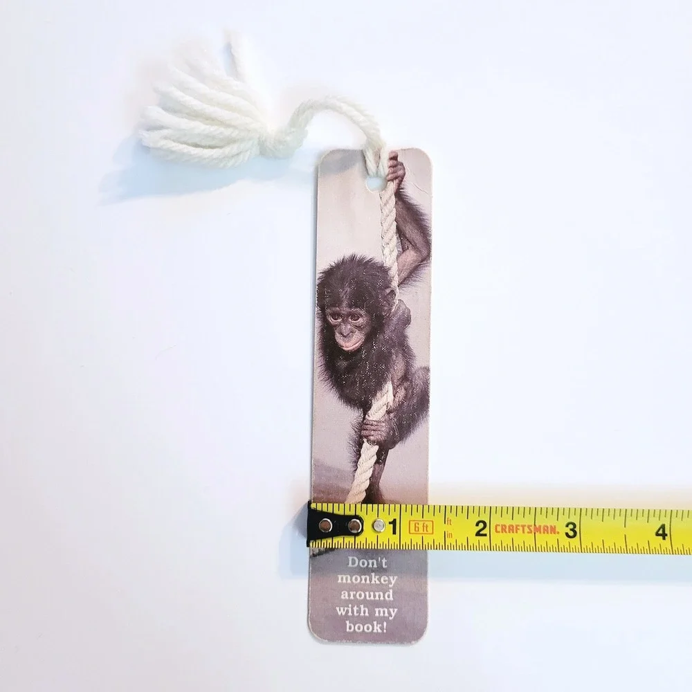 Vintage 80s Chimpanzee Bookmark yarn tassel Monkey, 1987 Antioch Sunshine H-1025